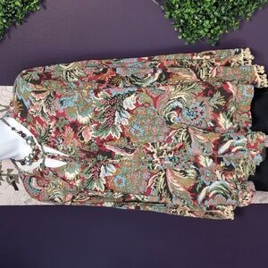 Umgee Floral Wide Sleeve Pom Pom Top